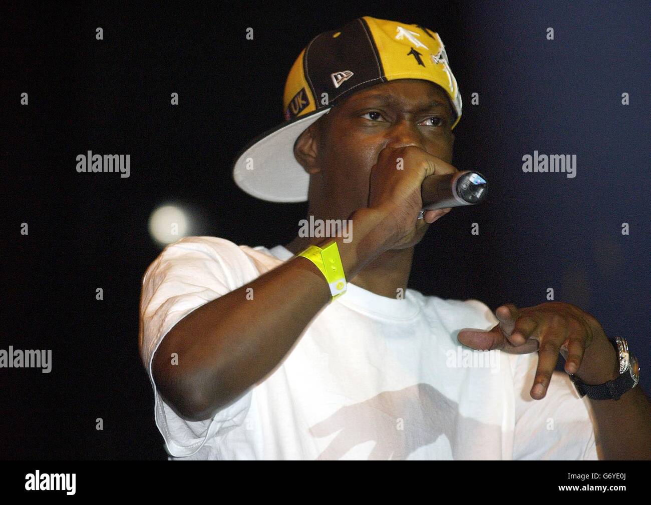 NO MERCHANDISING Dizzee Rascal performing on the stage during the ...