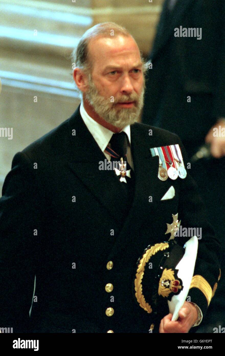 Prince Michael of Kent arrives at St. Paul's Cathedral for the service of Thanks Giving commemorating the 50th Anniversary of VE Day. Stock Photo