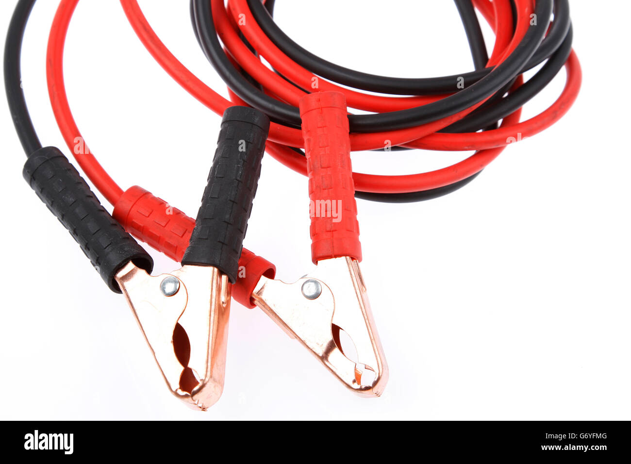 Jumper cables on plain background Stock Photo