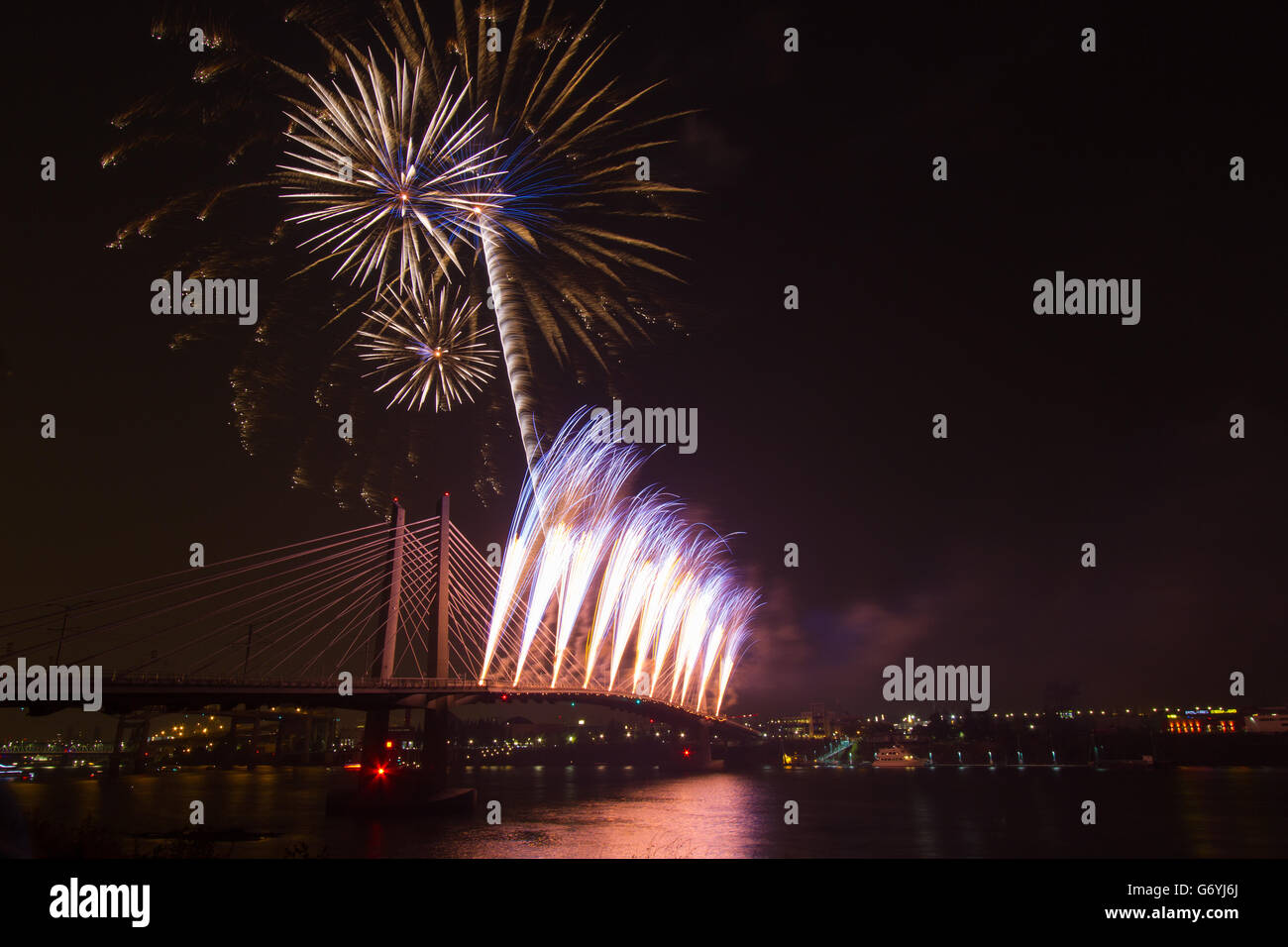 Fireworks celebrate the opening of the new Tilikum Crossing bridging