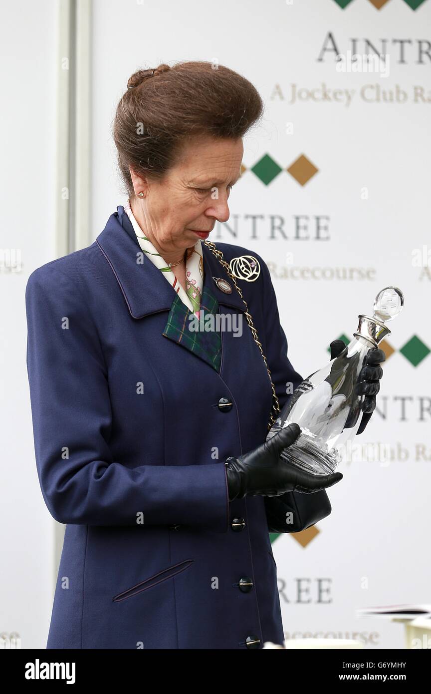 The Princess Royal prepares to present the prizes to the winning connections of Guitar Pete after victory in the Injured Jockeys Fund 50th Anniversary 4-Y-O Juvenile Hurdle Stock Photo