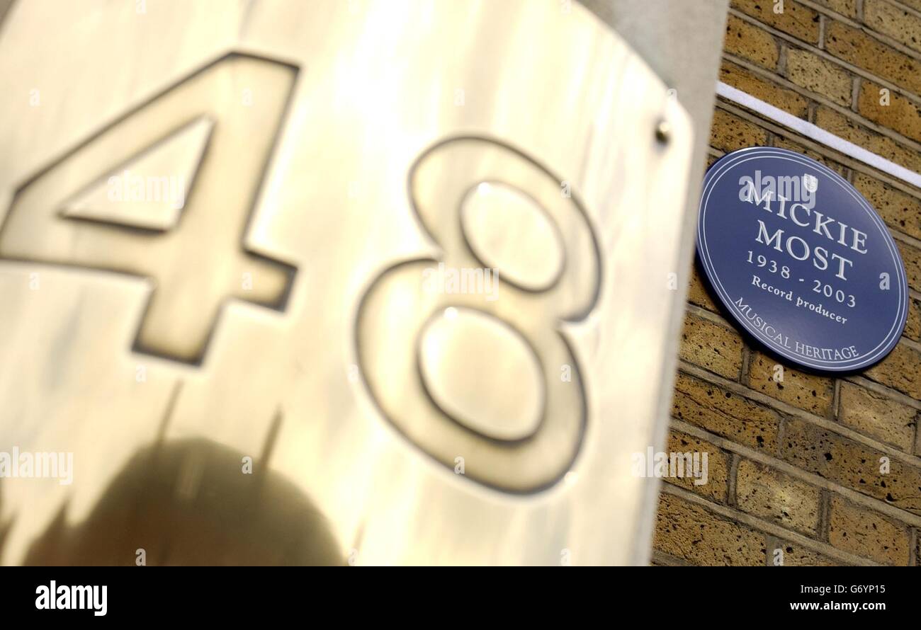 The unveiling of a Heritage Foundation Blue Plaque in honour of the late record producer Mickie Most at RAK recording studios in St Johns Wood, London. Stock Photo