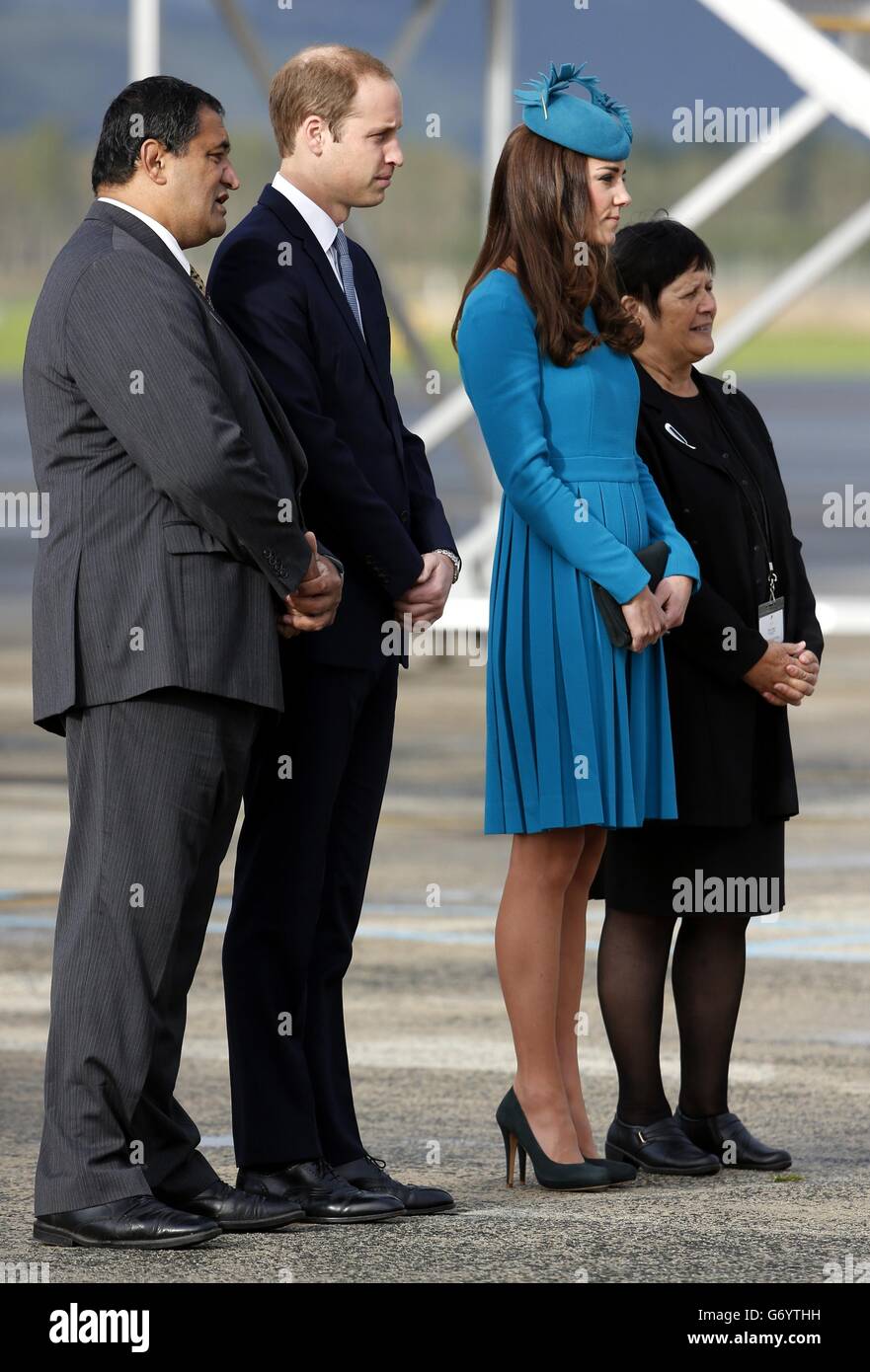 The Duke and Duchess of Cambridge stands with local officials after arriving in Dunedin as they continue their tour of New Zealand. Stock Photo