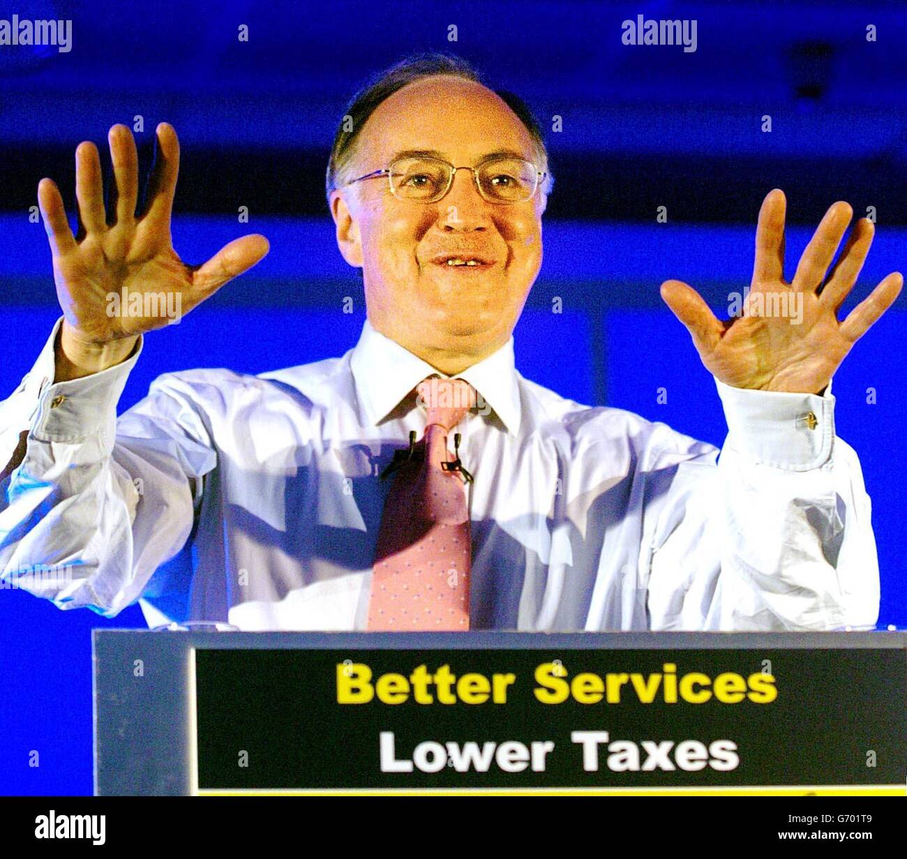 Michael Howard, leader of the Conservative Party launches his local government campaign for the forthcoming elections in June, at the National Indoor Arena (NIA) in Birmingham. Mr Howard said the Tories would free councils from Whitehall red tape and demands, and hand power back to the people. Stock Photo