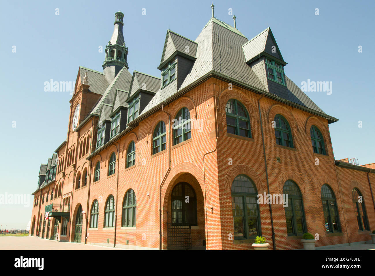 Exterior of Central Railroad station in Jersey City. Stock Photo