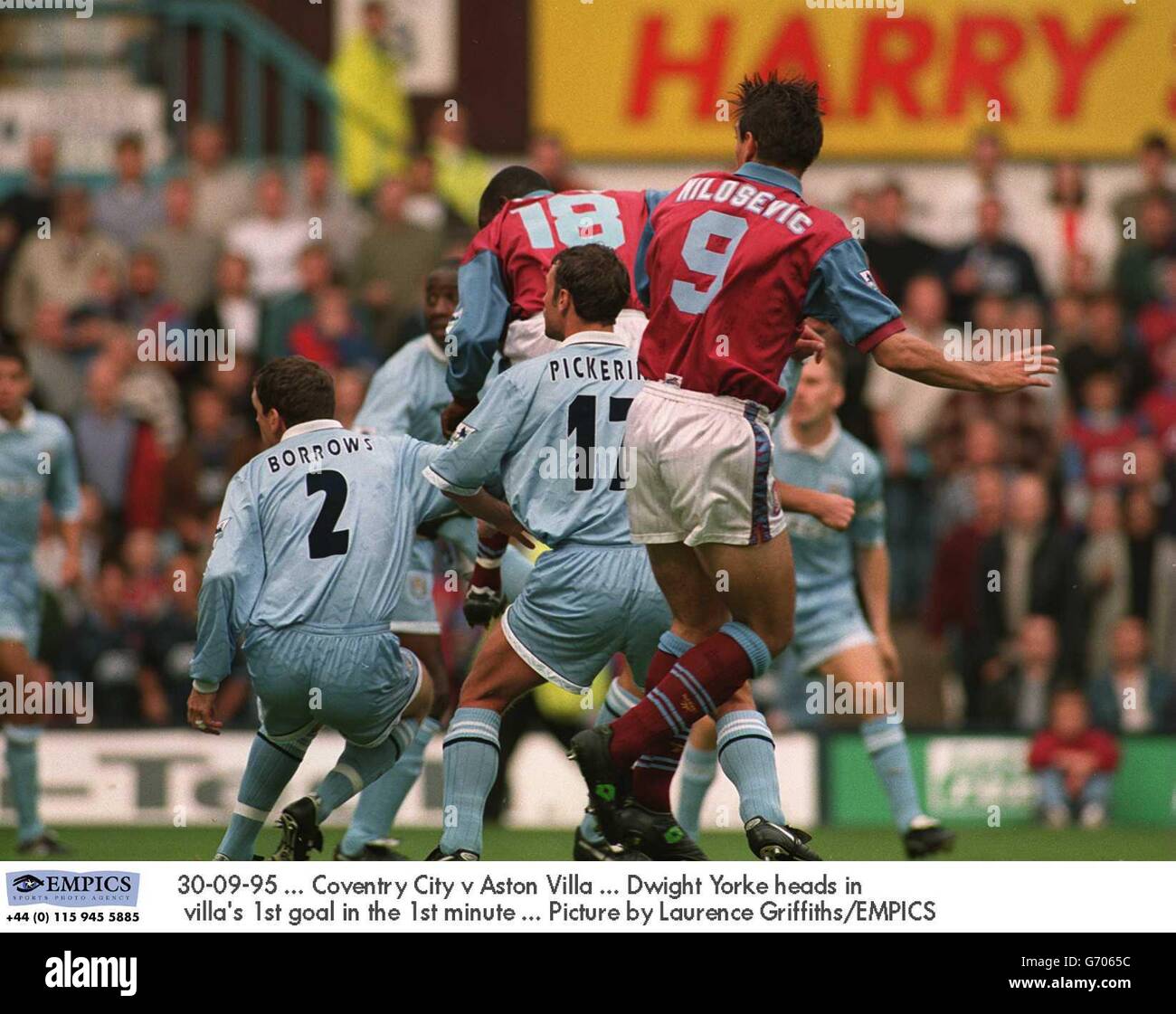 30-09-95 ... Coventry City v Aston Villa ... Dwight Yorke heads in villa's 1st goal in the 1st minute ... Picture by Laurence Griffiths/EMPICS Stock Photo