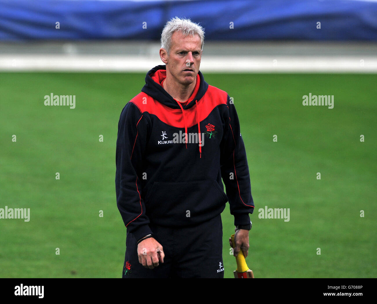 Lancashire head coach Peter Moores prior to the start of play during the LV=County Championship, Division One match at Trent Bridge, Nottingham. Stock Photo