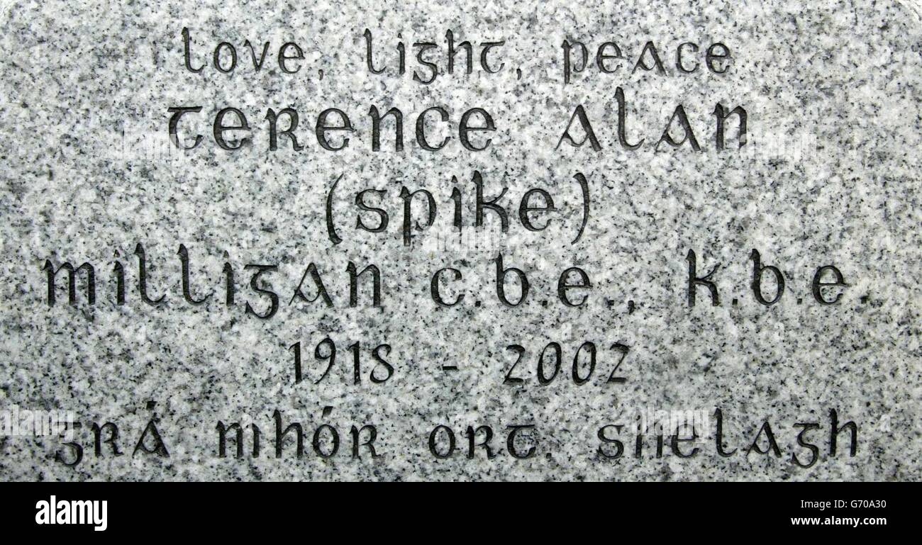 The newly erected headstone of Spike Milligan in the grounds of St. Thomas the Martyr Church