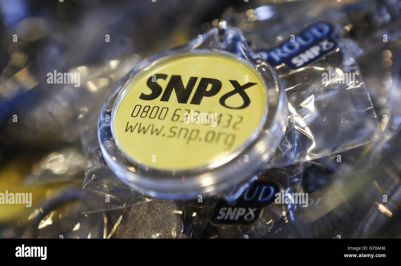 Pro yes campaign memorabilia at the Aberdeen International Conference Centre in Scotland, ahead of the SNP Spring Conference, where Labour voters in Scotland will be urged to vote Yes in the independence referendum to 'reclaim' their party. Stock Photo