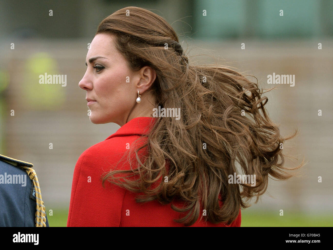 The Duke and Duchess of Cambridge view the RNZAF Memorial Wall at Wigram Air Force Base, Christchurch during the eighth day of their official tour to New Zealand. Stock Photo