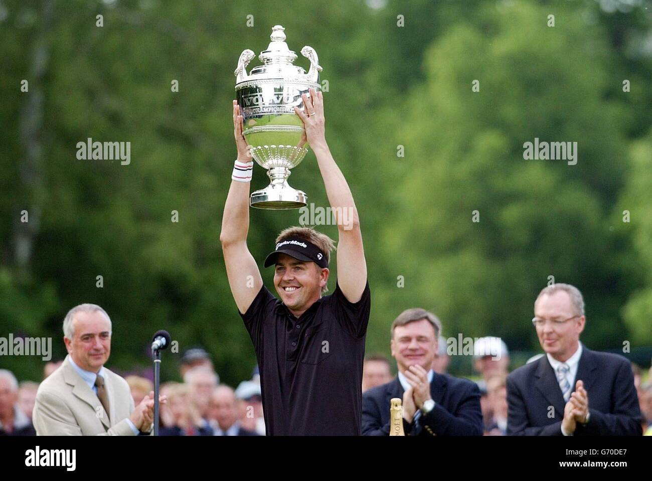 Scotland's Scott Drummond holds the Volvo PGA Championships trophy