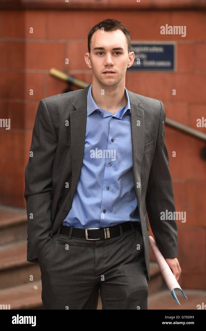 Sam Robinson leaves Birmingham Crown Court, after seeing Olympic silver medal winning boxer Fred Evans plead guilty to assaulting him at a lap-dancing club following a row over cult reality TV show The Valleys. Stock Photo