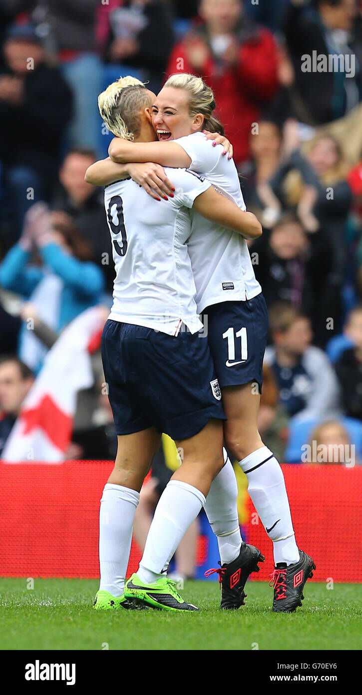 Englandss Toni Duggan Right Celebrates Her First Goal With Lianne Sanderson During The Fifa 