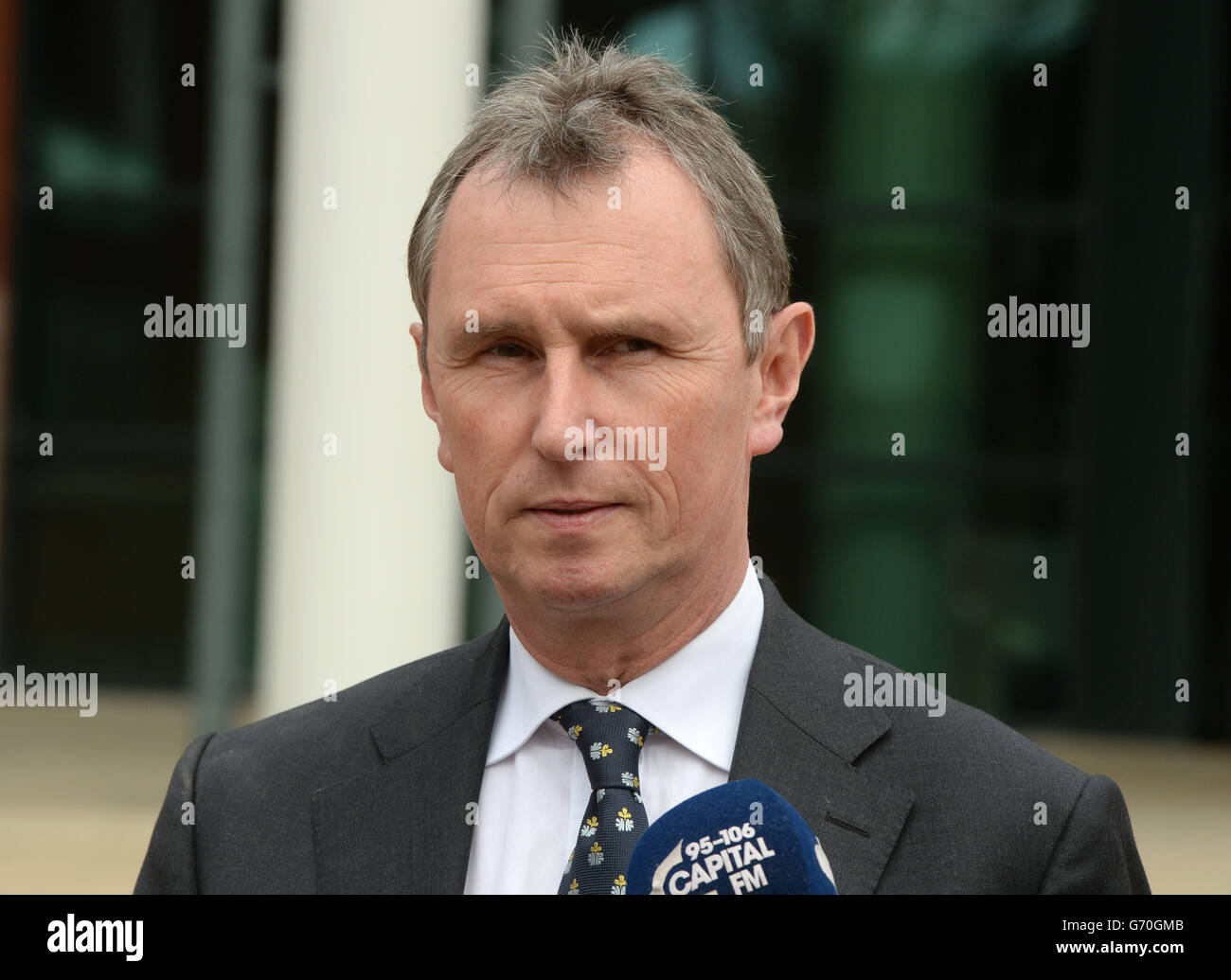 Former Commons deputy speaker Nigel Evans speaks outside Preston Crown Court after he was found not guilty of nine charges after a five week trial. Stock Photo