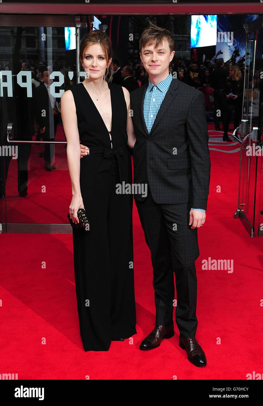 Dane DeHaan and wife Anna Wood arriving for the world premiere of the film The Amazing Spiderman 2, held at the Odeon Leicester Square, central London. Stock Photo