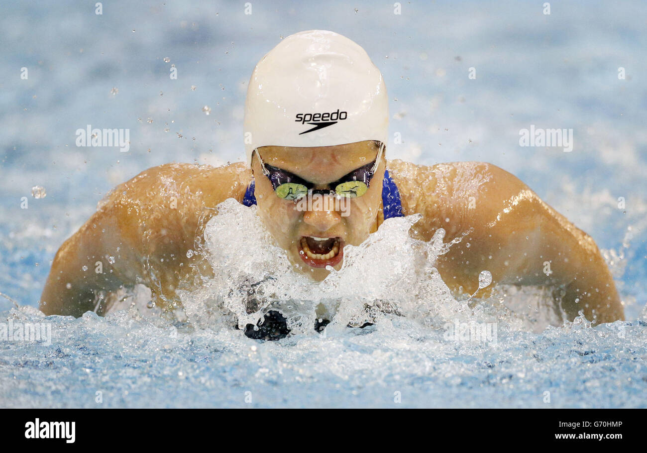 Aimee Wilmott competes in the Womans Open 200m IM heats, during the 2014 British Gas Swimming Championships at Tollcross International Swimming Centre, Glasgow. Stock Photo