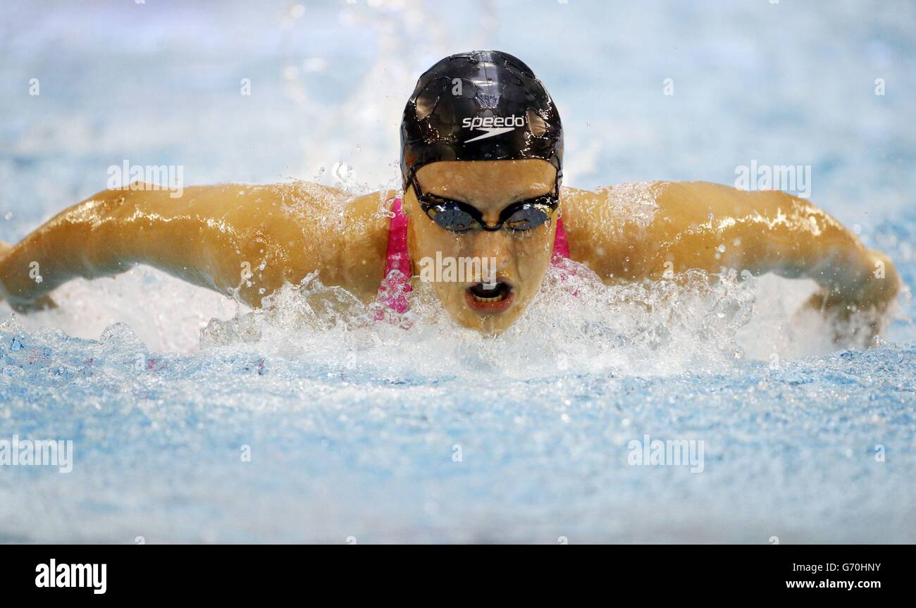 Sophie Allen competes in the Womans Open 200m IM heats, during the 2014 British Gas Swimming Championships at Tollcross International Swimming Centre, Glasgow. Stock Photo