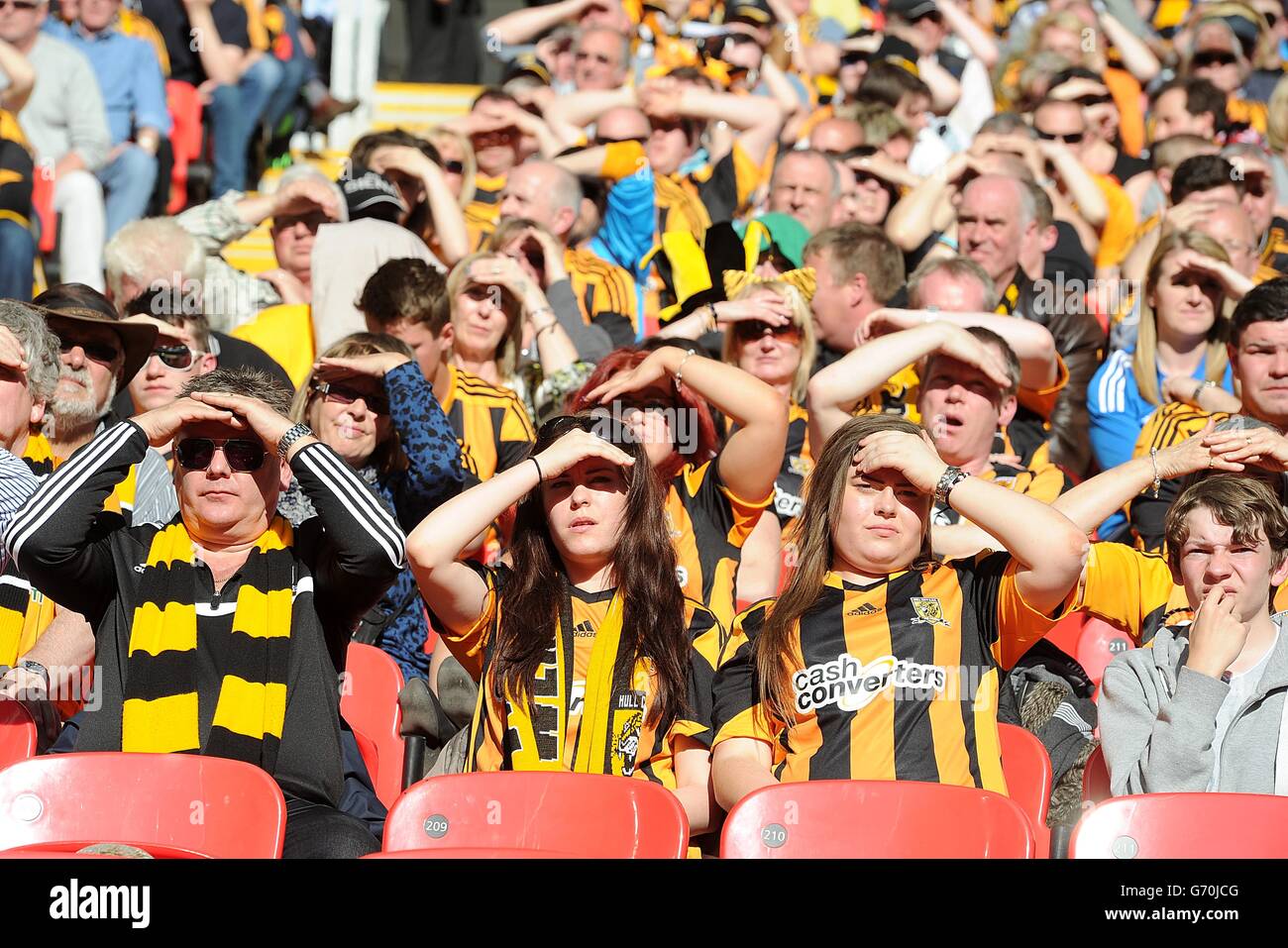 Hull City and Sheffield Wednesday fans in the stands at Wembley Stadium ...