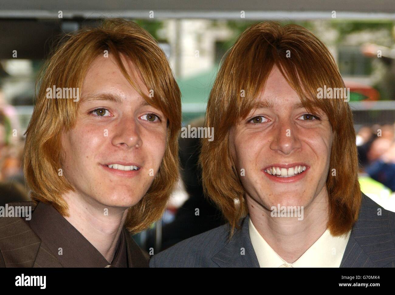 James (left) and Oliver Phelps (who play Fred and George Weasley) arrive  for the UK premiere of Harry Potter And The Prisoner of Azkaban at the  Odeon Leicester Square in Central London,