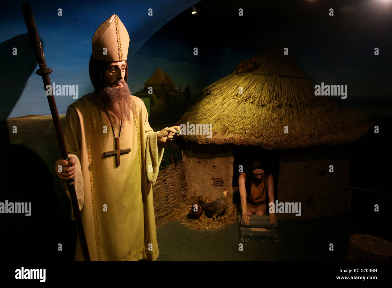 Wax work of St. Patrick at the Wax museum, Dublin. Stock Photo