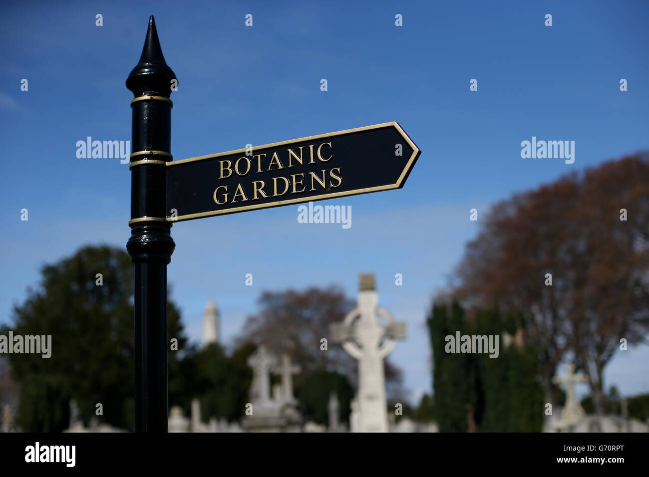 Signposts in the Glasnevin cemetery, Dublin. Stock Photo