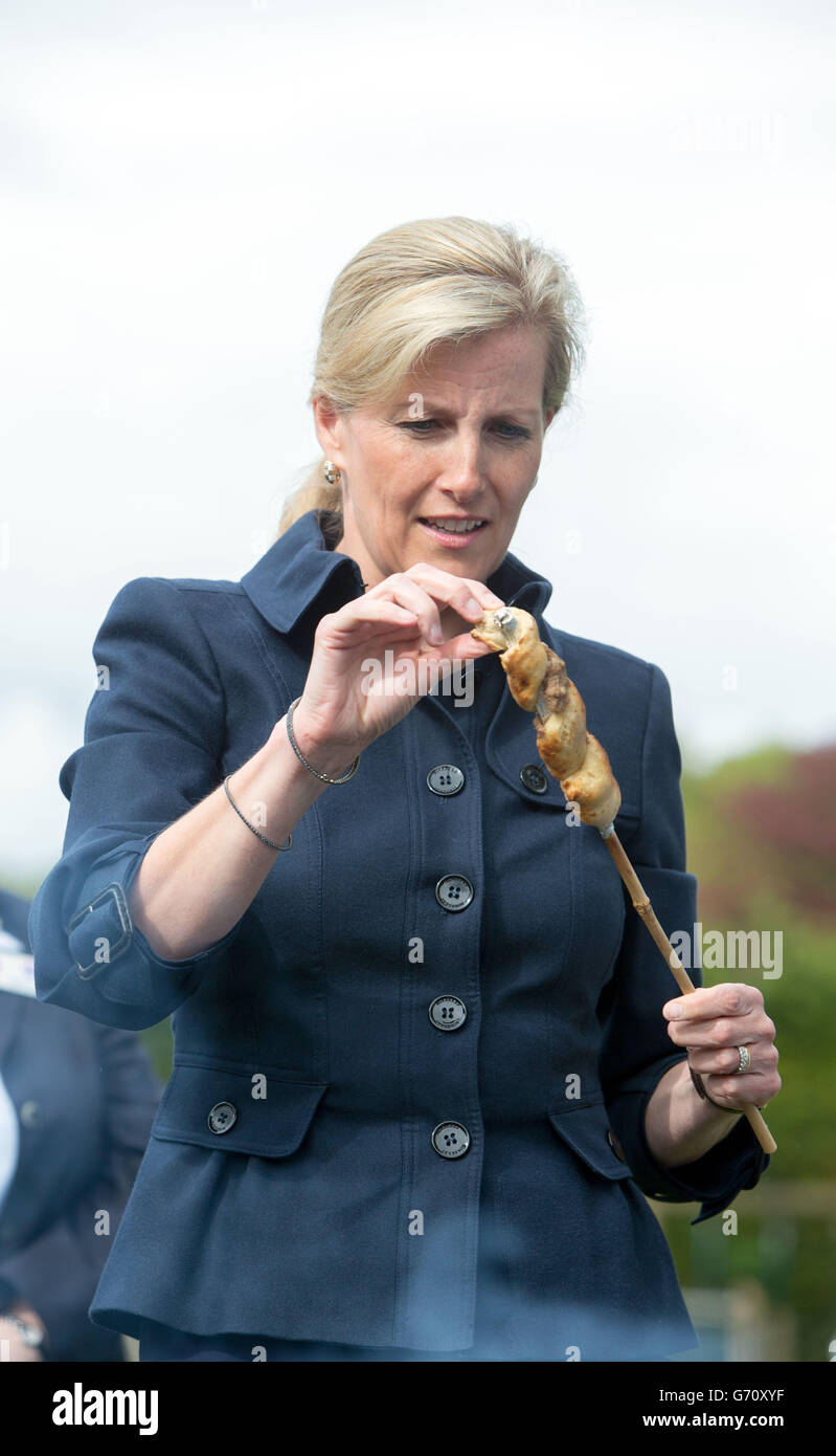 The Countess of Wessex tries some food during a visit to the Wiltshire South Guide Centre in Berwick St. James near Salisbury, Wiltshire. Stock Photo