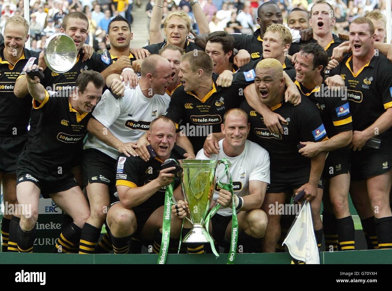 The 2004 Heineken Cup Final. Wasps celebrate with the Cup after their