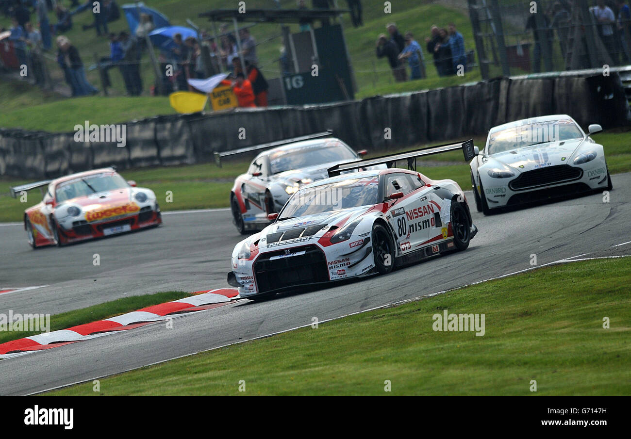 Nissan GT Academy Team's Sir Chris Hoy (front) during Race One of the Avon Tyres British GT Championship at Oulton Park, Cheshire. Stock Photo