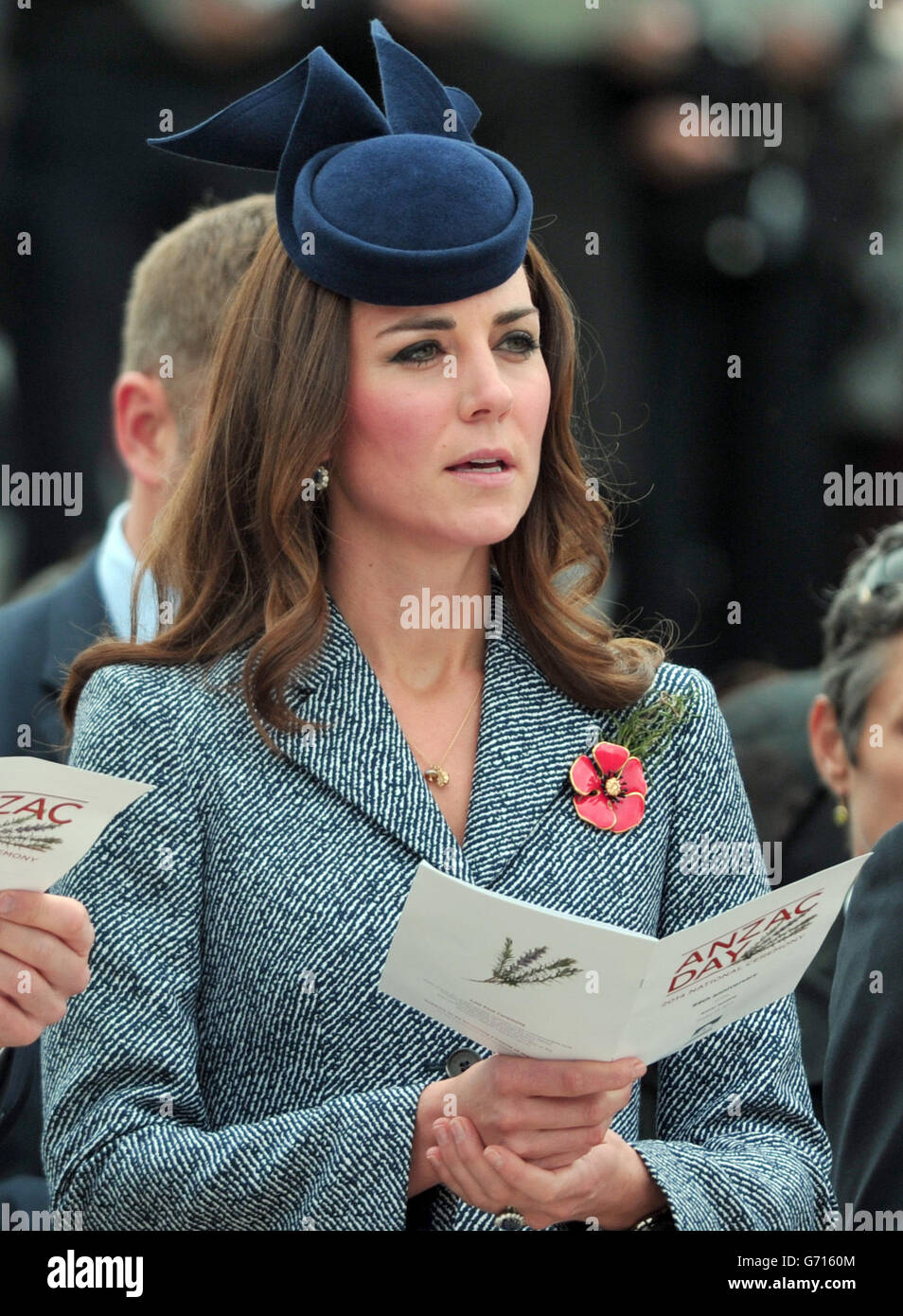 The Duke and Duchess of Cambridge attend the ANZAC March and Commemorative Service and lay a wreath before planting a 'Lone Pine' tree in the Memorial Garden in Canberra during the eighteenth day of their official tour to New Zealand and Australia. Stock Photo