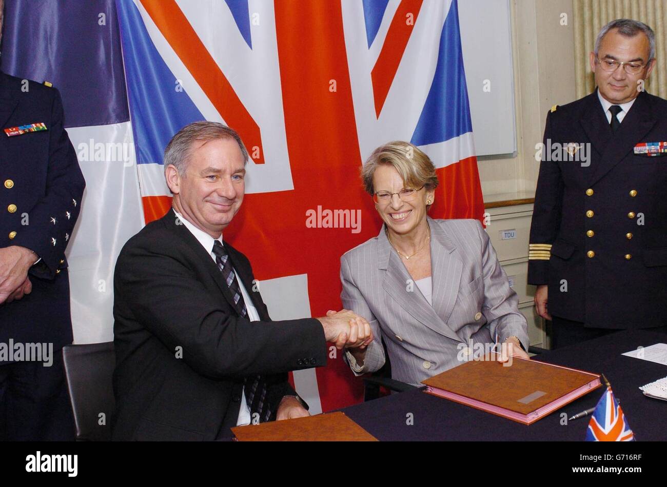 Politics Military Flags Shaking Hands Smiling Sitting Geoff Hoon High ...