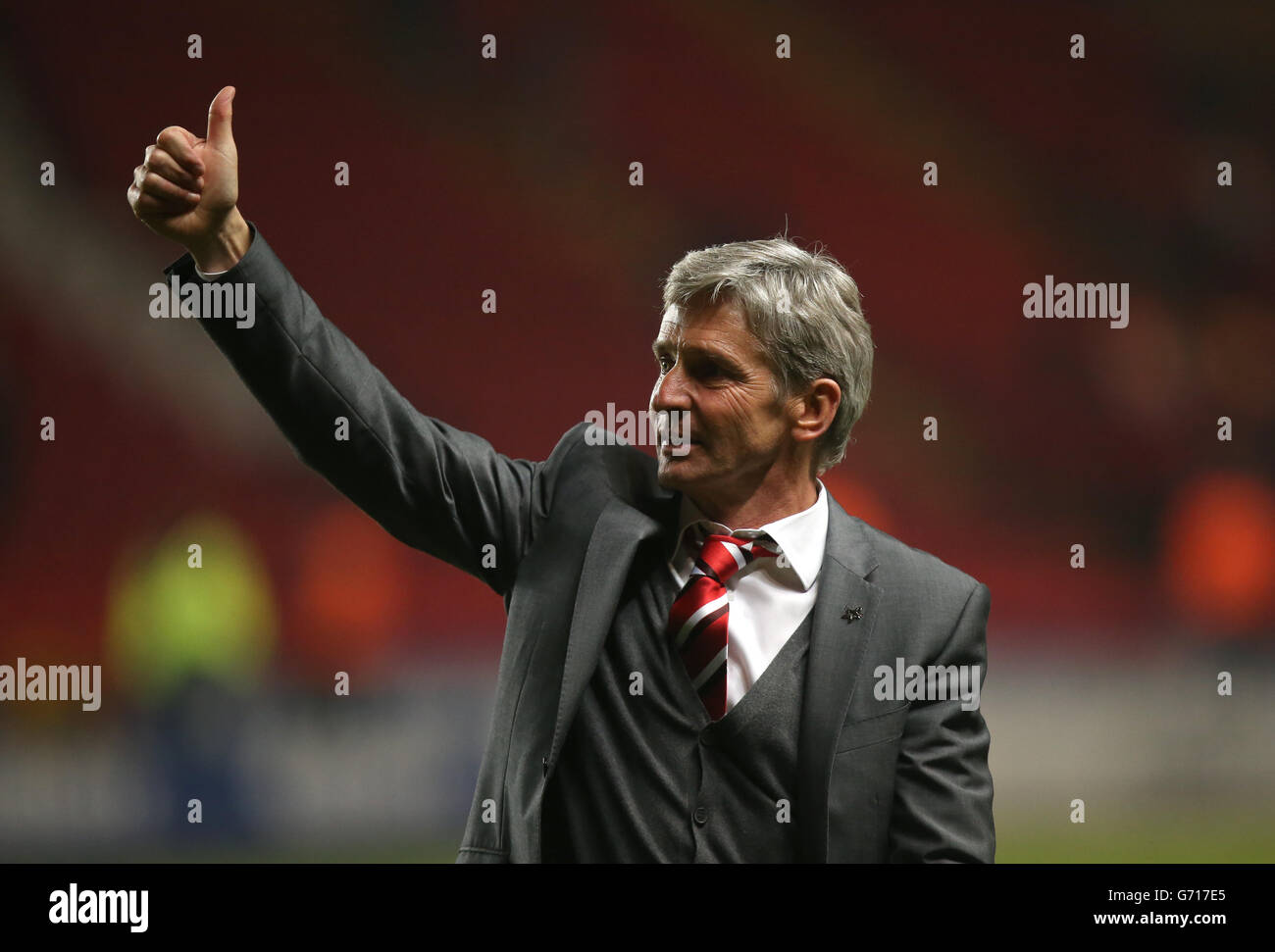 Charlton Athletic's manager Jose Riga gives the thumbs up to the fans ...