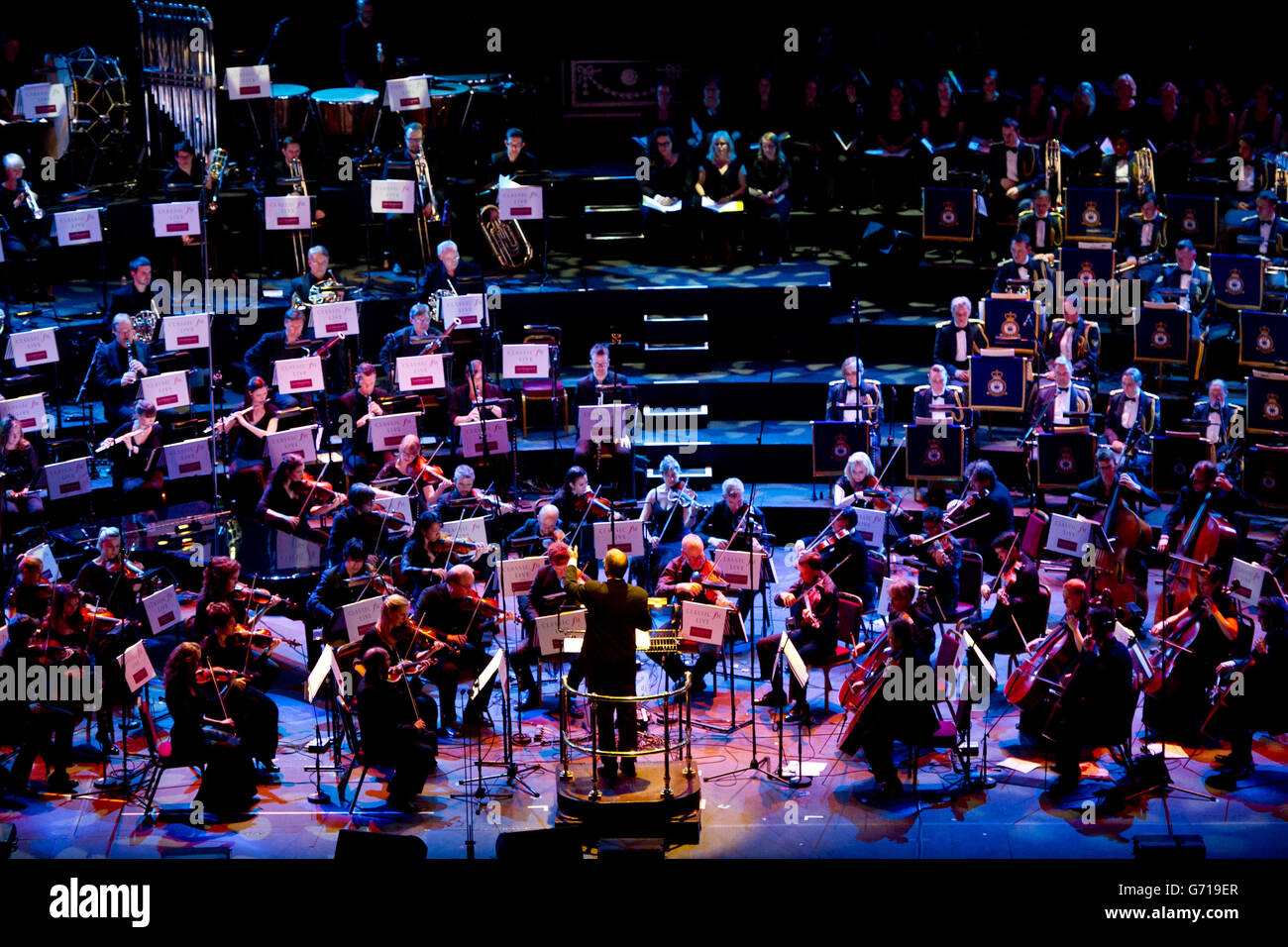 The Royal Northern Sinfonia, conducted by Martin Yates, performing at Classic FM Live, at the Royal Albert Hall in west London. Stock Photo