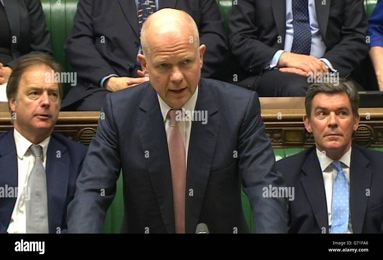 Foreign Secretary William Hague makes a statement to MPs in the House of Commons, London on the ongoing situation in Ukraine. Stock Photo