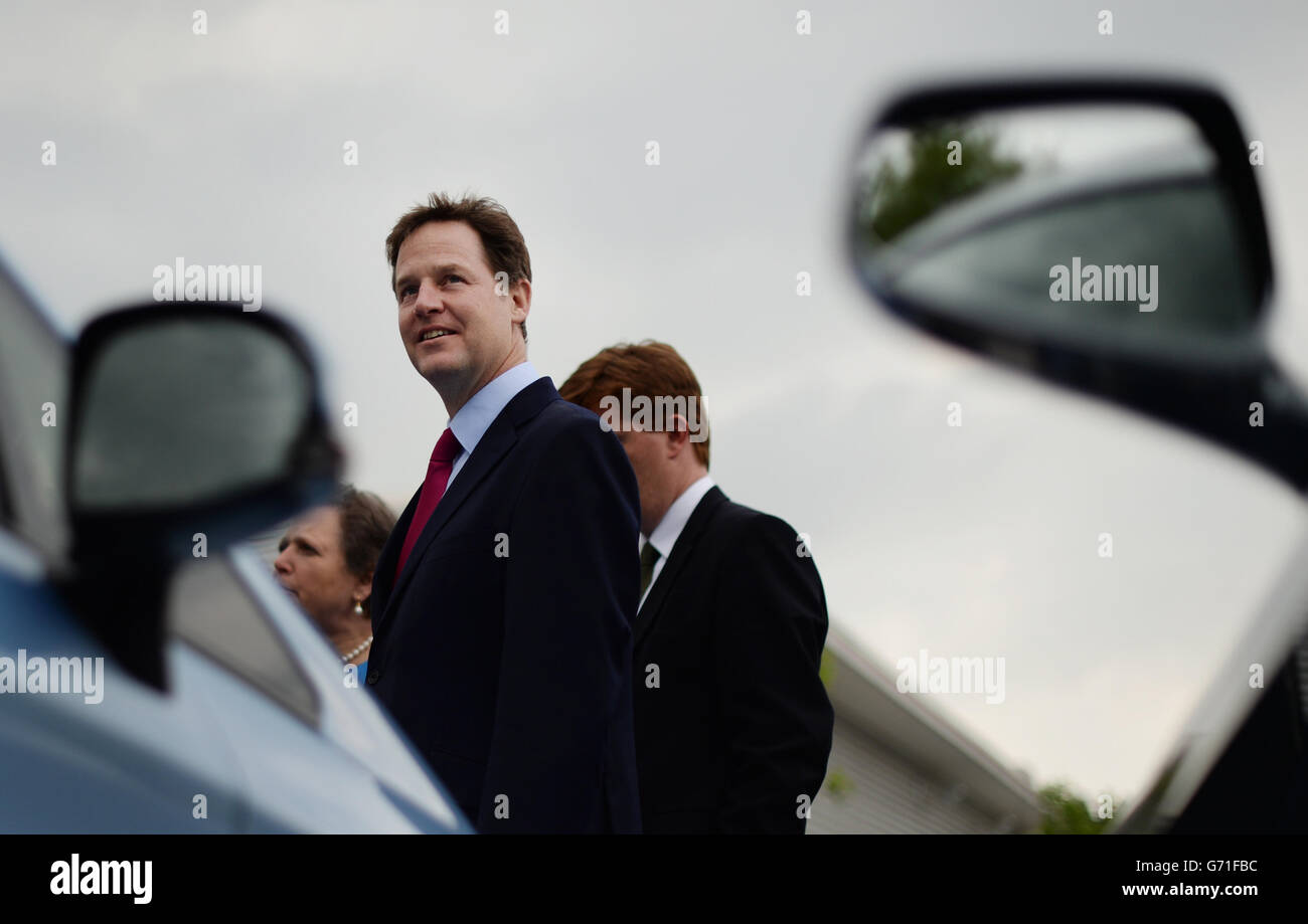 Deputy Prime Minister Nick Clegg visits the Transport Research Laboratory in Berkshire, where he and Chief Secretary to the Treasury, Danny Alexander saw how green cars are developed and tested before announcing the government will spend &Acirc;£500m to boost the electric vehicles industry. Stock Photo