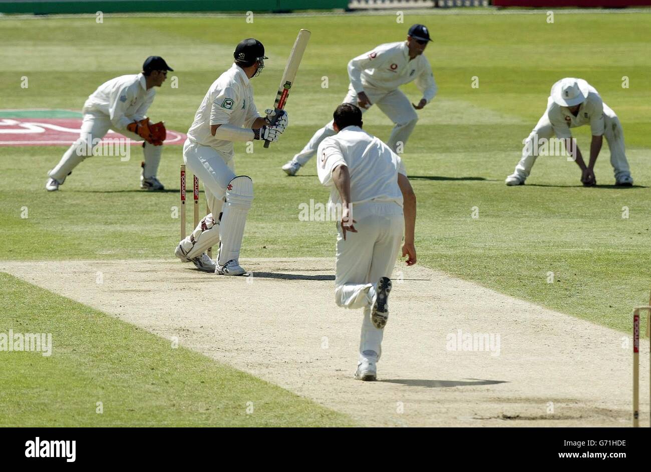 New Zealand's Jacob Oram is caught by England's Andrew Flintoff off the bowling of Steve Harmison on the fourth day of the third npower test against New Zealand at Trent Bridge, Nottingham. Stock Photo