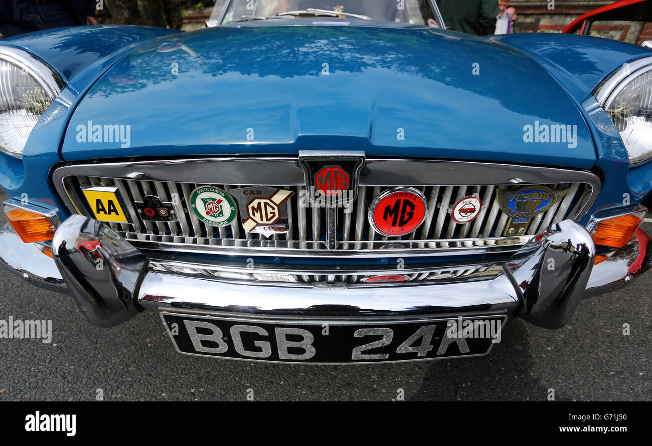 A general view of an MG displayed on the seafront in Eastbourne, Sussex, during the second day of Magnificent Motors, as around 600 vintage and classic vehicles take part in the largest free motoring spectacular on the south coast. Stock Photo