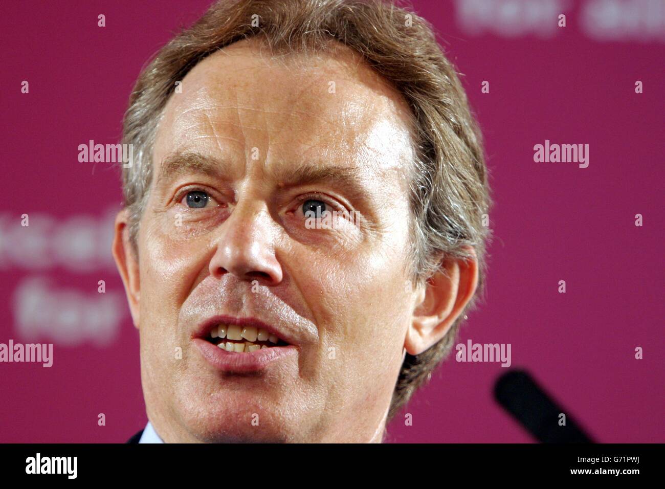 Britain's Prime Minister Tony Blair talks to staff at St Thomas