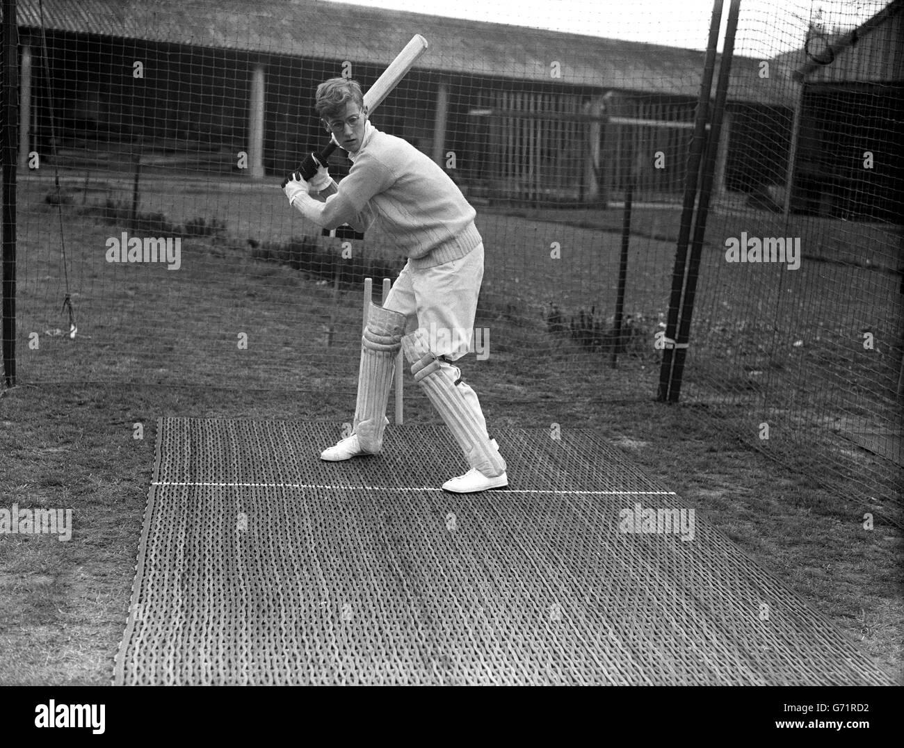 Cricket Experimental Pitch Lords. A young cricketer practising on a