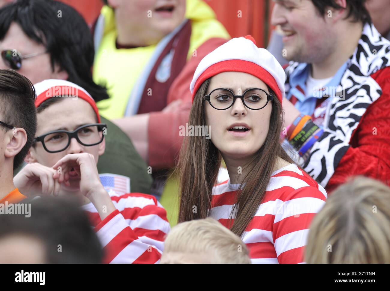 Scunthorpe United fans during the Sky Bet League Two match at St James' Park, Exeter. Stock Photo