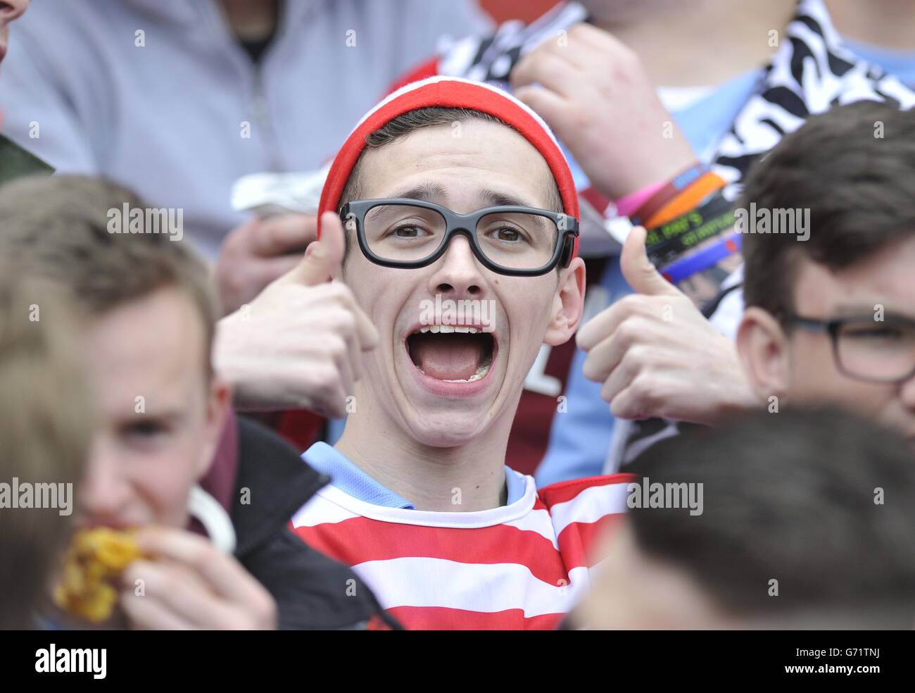 Scunthorpe United fans during the Sky Bet League Two match at St James' Park, Exeter. Stock Photo