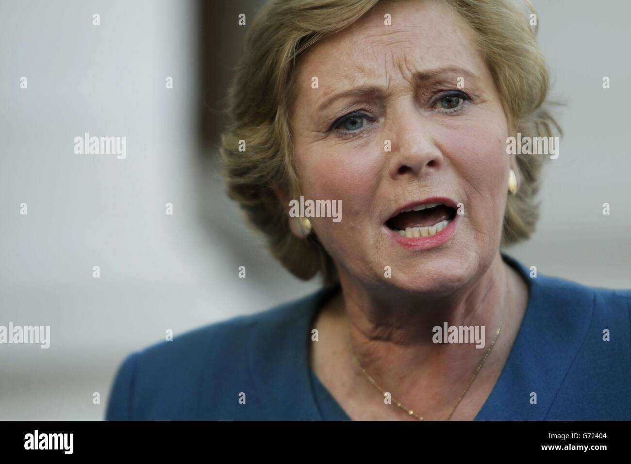 Newly appointed Justice Minister Frances Fitzgerald speaking to the media at Government Buildings, Dublin. Stock Photo