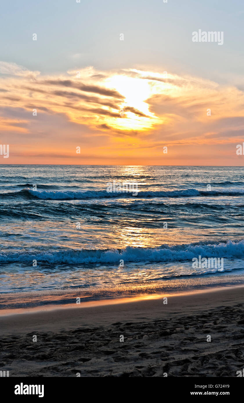 Beach of Sabaudia, sunset, Circeo National Park, Sabaudia, Latina, Latium, Lazio, Italy, Europe Stock Photo
