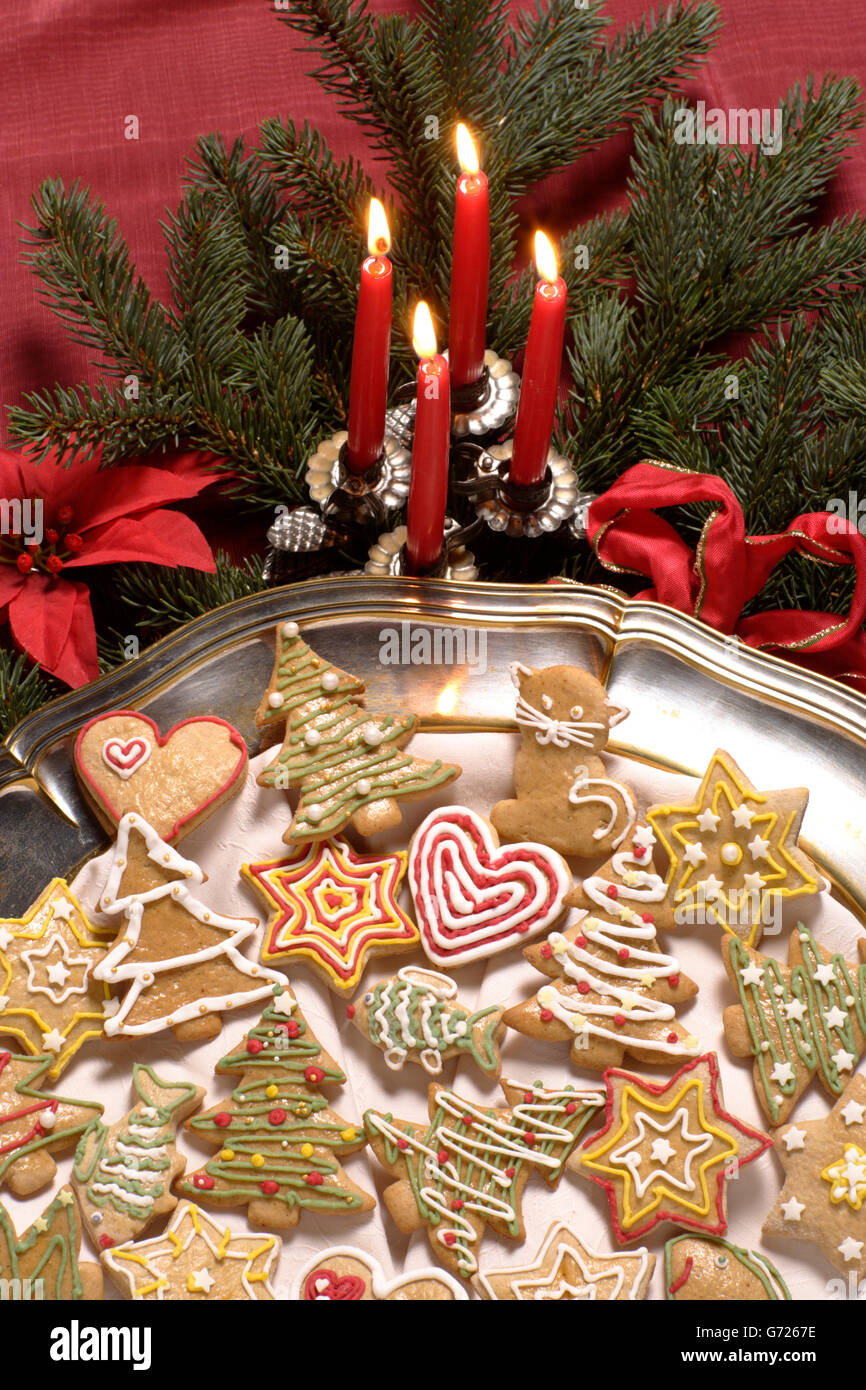 Christmas Gingerbread Cookies With Icing Sugar Decorations Stock