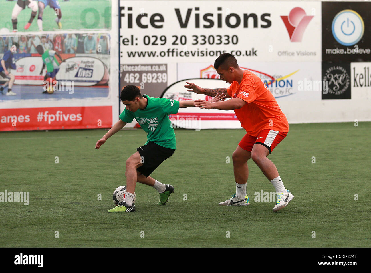 Action from the StreetGames Football Pools Fives at the House of Sport, Cardiff. Stock Photo