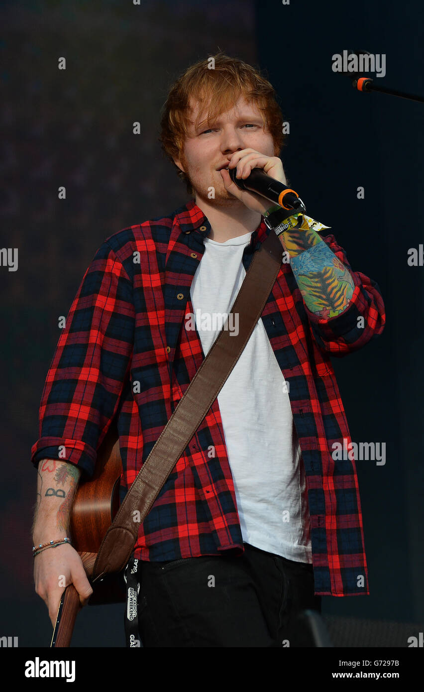 Ed Sheeran performing during the Radio 1's Big Weekend at Glasgow Green ...