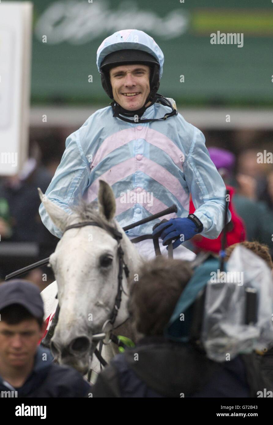 Tom Scudamore celebrates winning the Palmerstown House Pat Taaffe Handicap Steeplechase on