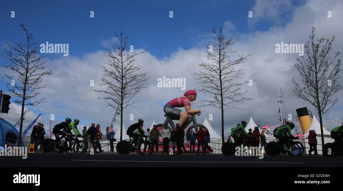 A general view of cycling fans arriving for a training session on stage one of the 2014 Giro D'Italia. Stock Photo