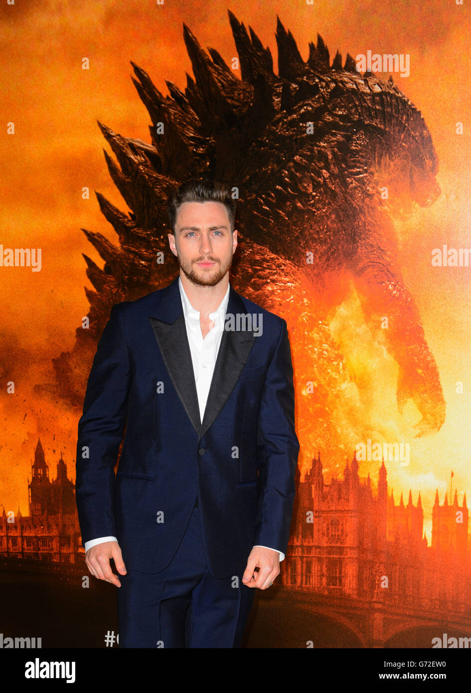 Aaron Taylor-Johnson arriving at the European premiere of Godzilla, at the Odeon Leicester Square, central London. Stock Photo