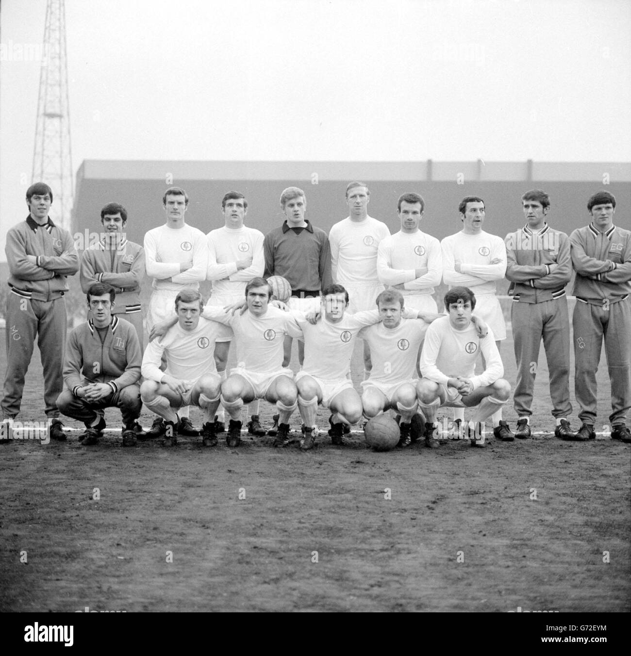 Members of Leeds Utd FC, the new 1969/1970 Football League champions with the record total of 67 points. The picture was taken at Elland Road, Leeds, after they beat Nottingham Forest 1-0 to bring their points total to the new record. Stock Photo