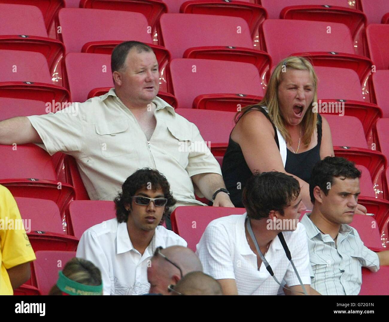 England player Wayne Rooney's parents Wayne Senior and Mother Jeanette at the Estadio da Luz, Lisbon, ahead of the evening's Euro 2004 quarter-final clash between England and Portugal. Stock Photo